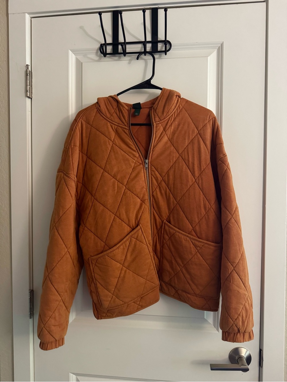 Wild Fable Quilted Hooded Zip-Up Jacket Orange
